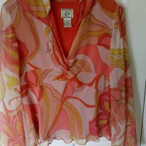 ICE Pucci Print Silk Top with Sheer Sleeves